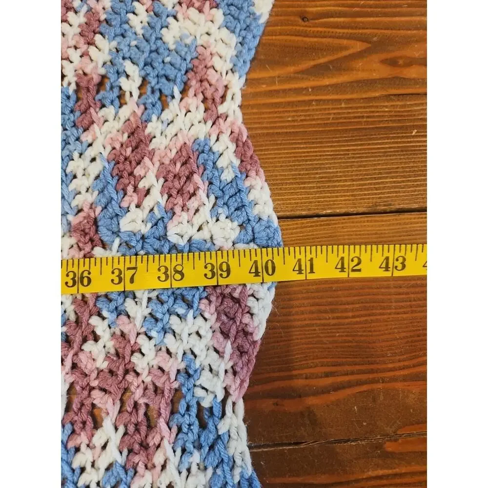Handmade Crochet Afghan Ripple pattern Blanket multi colored yarn 79